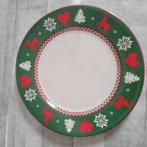 Christmas Northwoods Dinner Plate With Festive Red Hearts & Reindeer Design